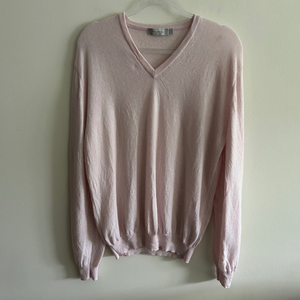 Ermenegildo Zegna 100% Cashmere Lightweight V Neck Sweater Light Pink US Large